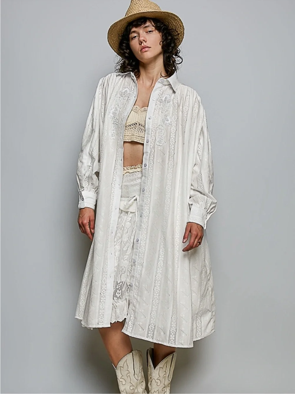 New. POL. Oversized long embellished shirt dress. Fits 14-18 US - Picture 2 of 5